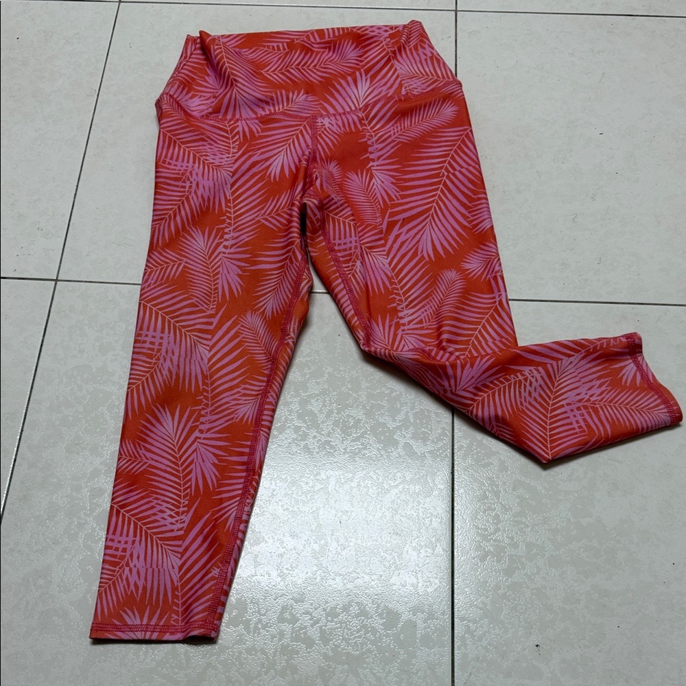 Evolution and Creation Red & Pink Palm-Print Leggings